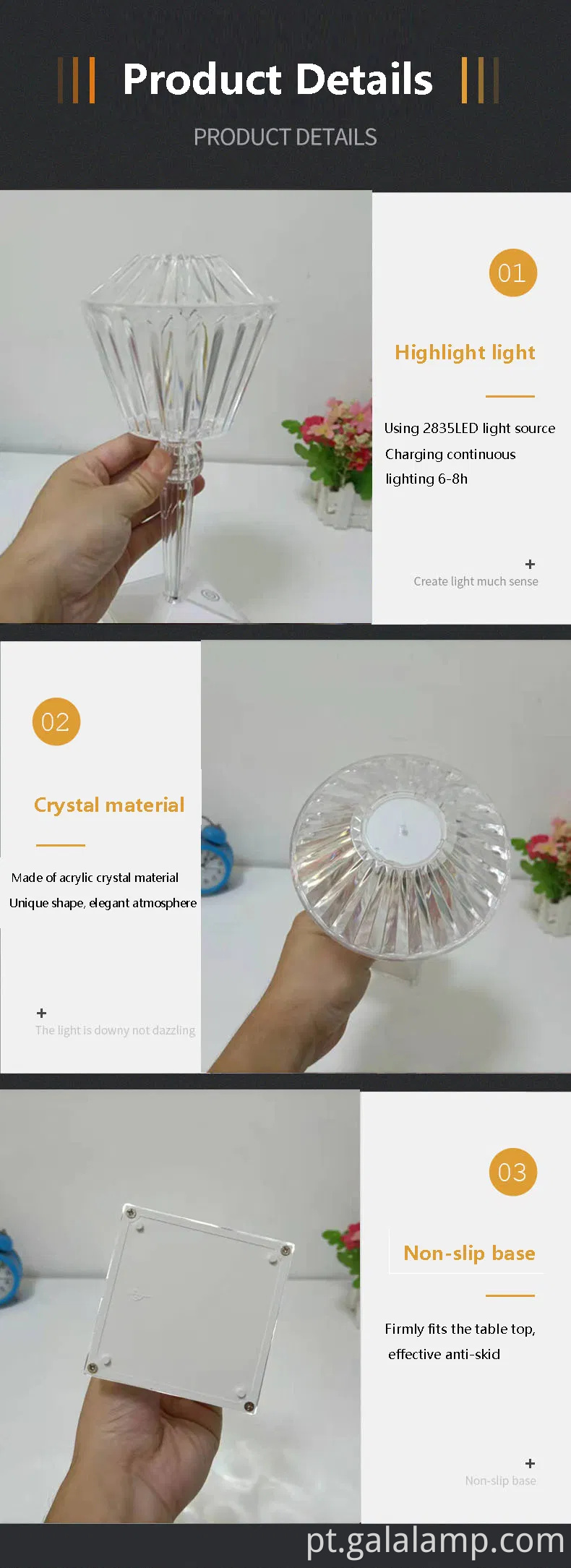 A lâmpada de mesa de cristal elegante controlada pelo toque para casas modernas